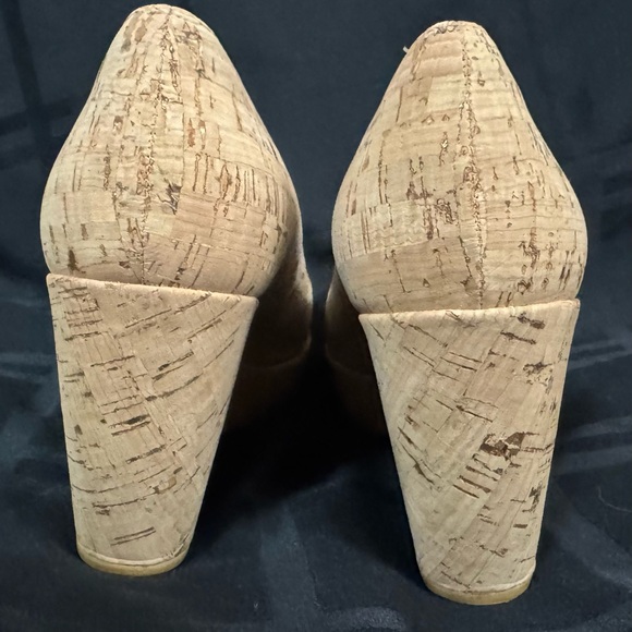 Stuart Weitzman Tan Anna Cork Wedge Platform Peep Toe Pumps Size 8.5 M - Picture 5 of 14